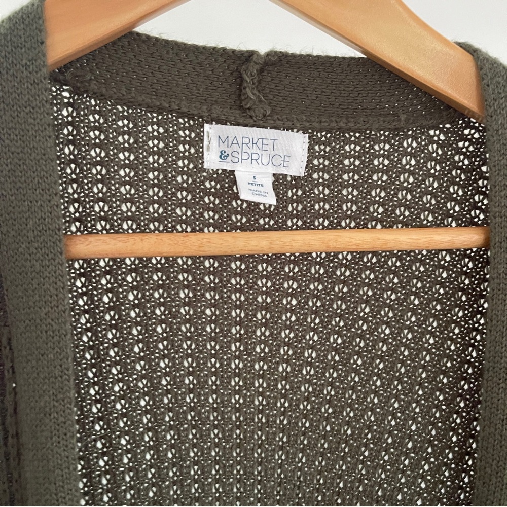 Market & Spruce Khaki Open Front Cardigan - Picture 2 of 5